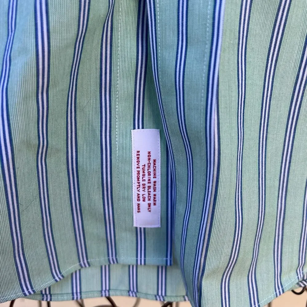 Brooks Brothers Original Polo Shirt Traditional Fit green blue stripe 16 1/2–32